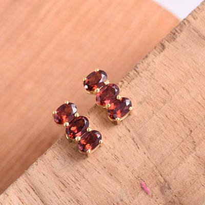 Garnet Bar Stud Earrings