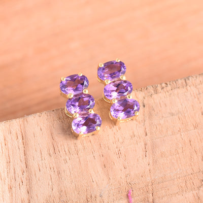 Trio Natural Amethyst Earring