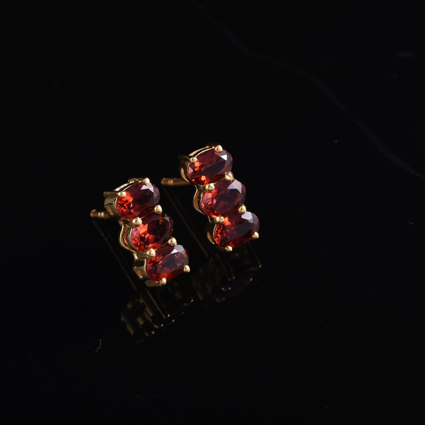 Garnet Bar Stud Earrings