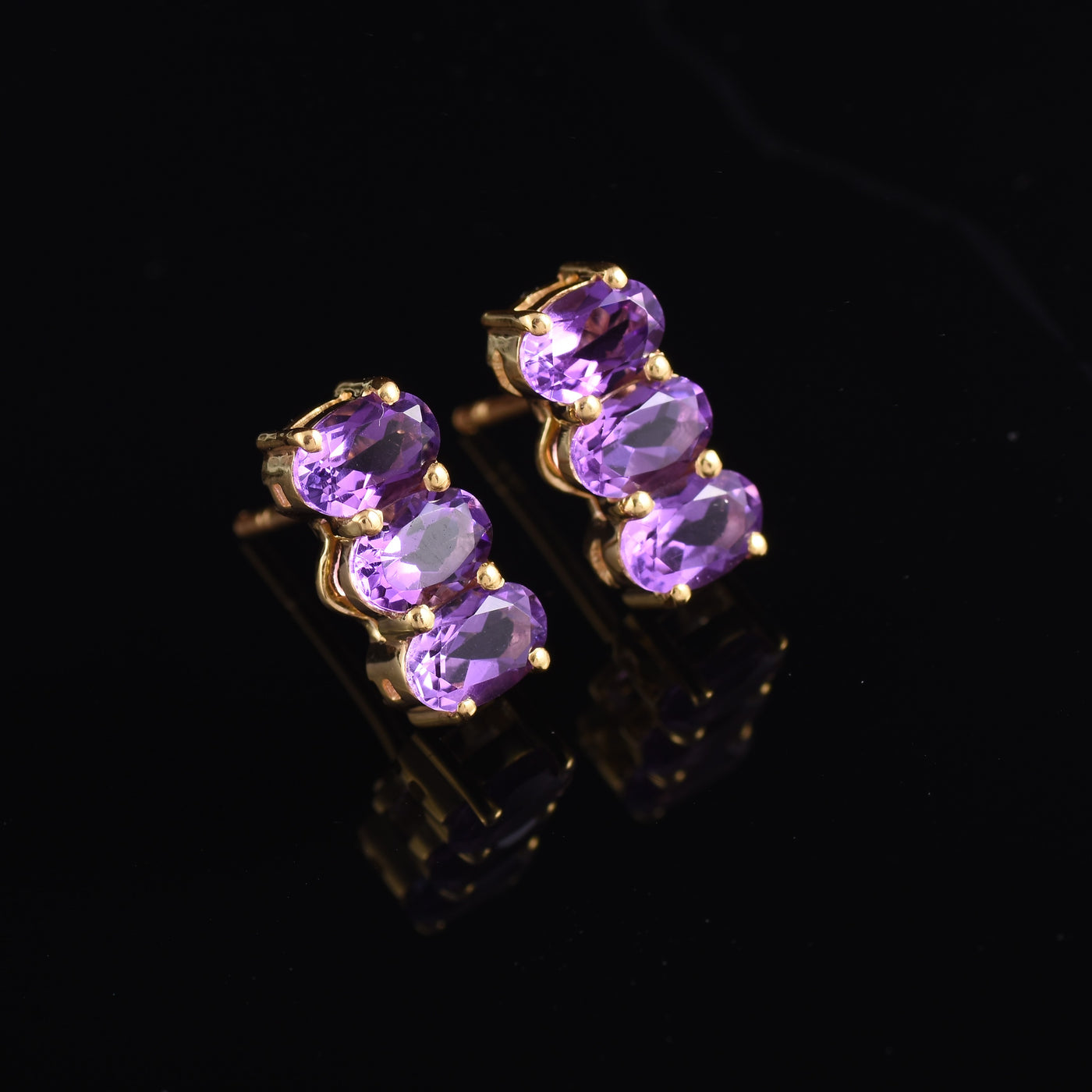 Trio Natural Amethyst Earring