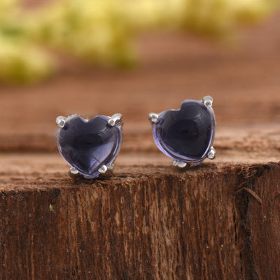 Heart Iolite Solitaire Stud Earrings