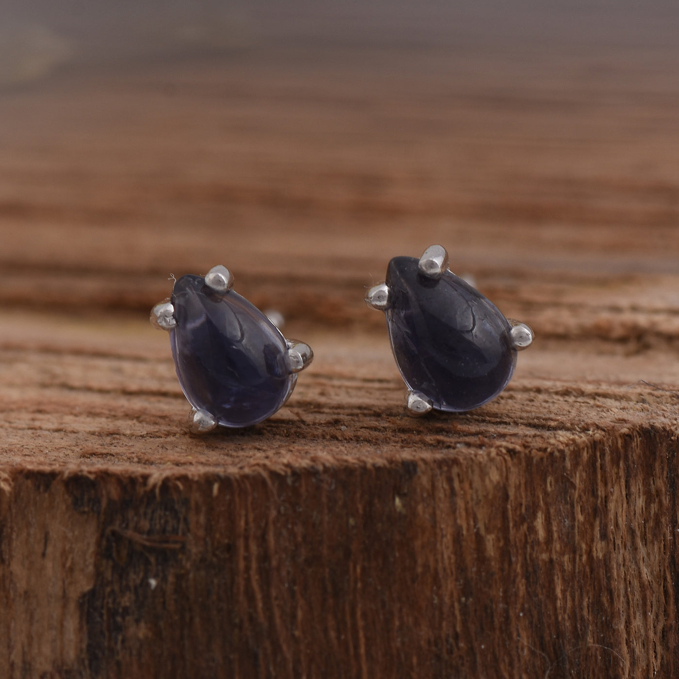 Iolite Solitaire Stud Earrings