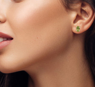 Oval Peridot Solitaire Stud Earrings