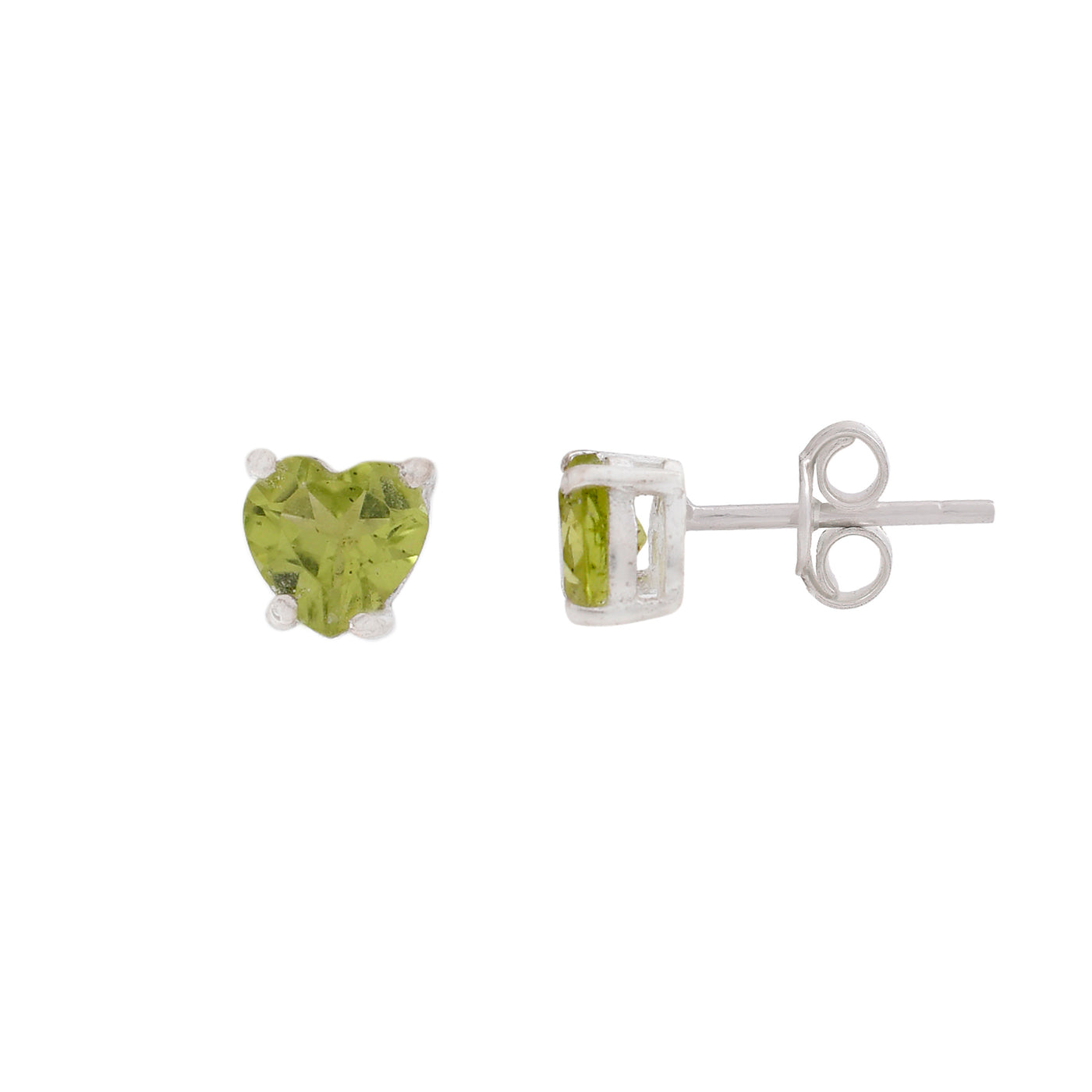 Genuine Peridot Heart Stud Earrings