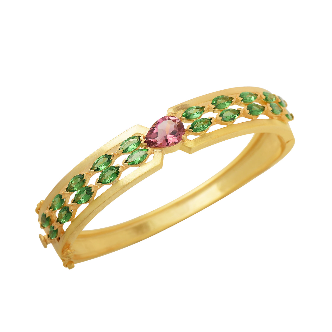 Rainbow Pink Tourmaline & Tsavorite Openable Bangle