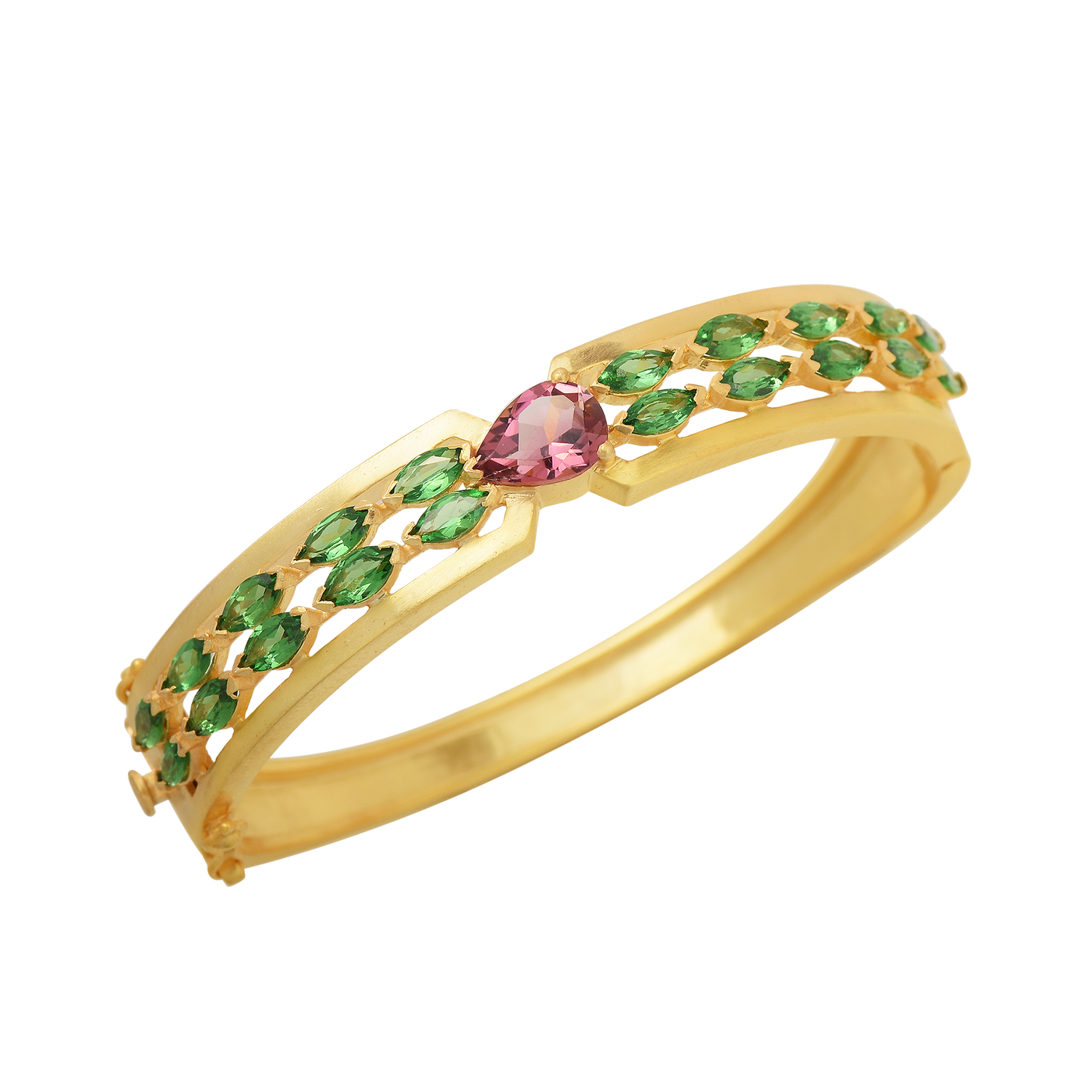 Rainbow Pink Tourmaline & Tsavorite Openable Bangle