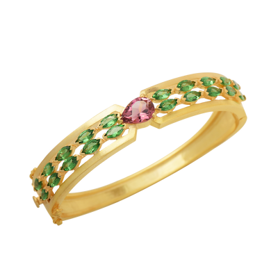 Rainbow Pink Tourmaline & Tsavorite Openable Bangle