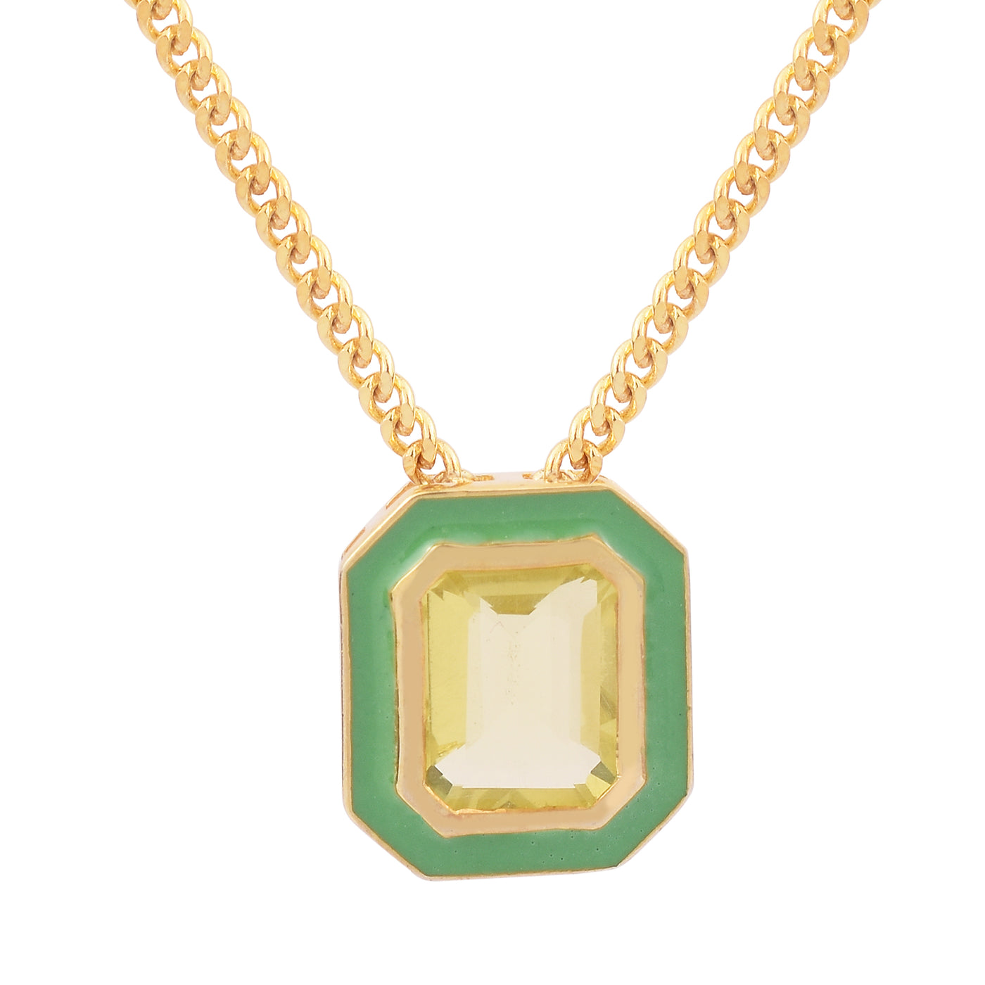 Octagon Lemon Quartz Enamel Chain Necklace