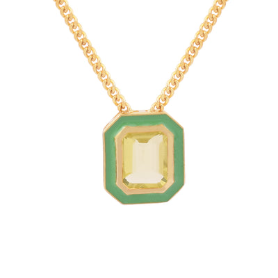 Octagon Lemon Quartz Enamel Chain Necklace