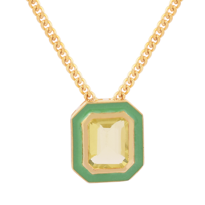 Octagon Lemon Quartz Enamel Chain Necklace