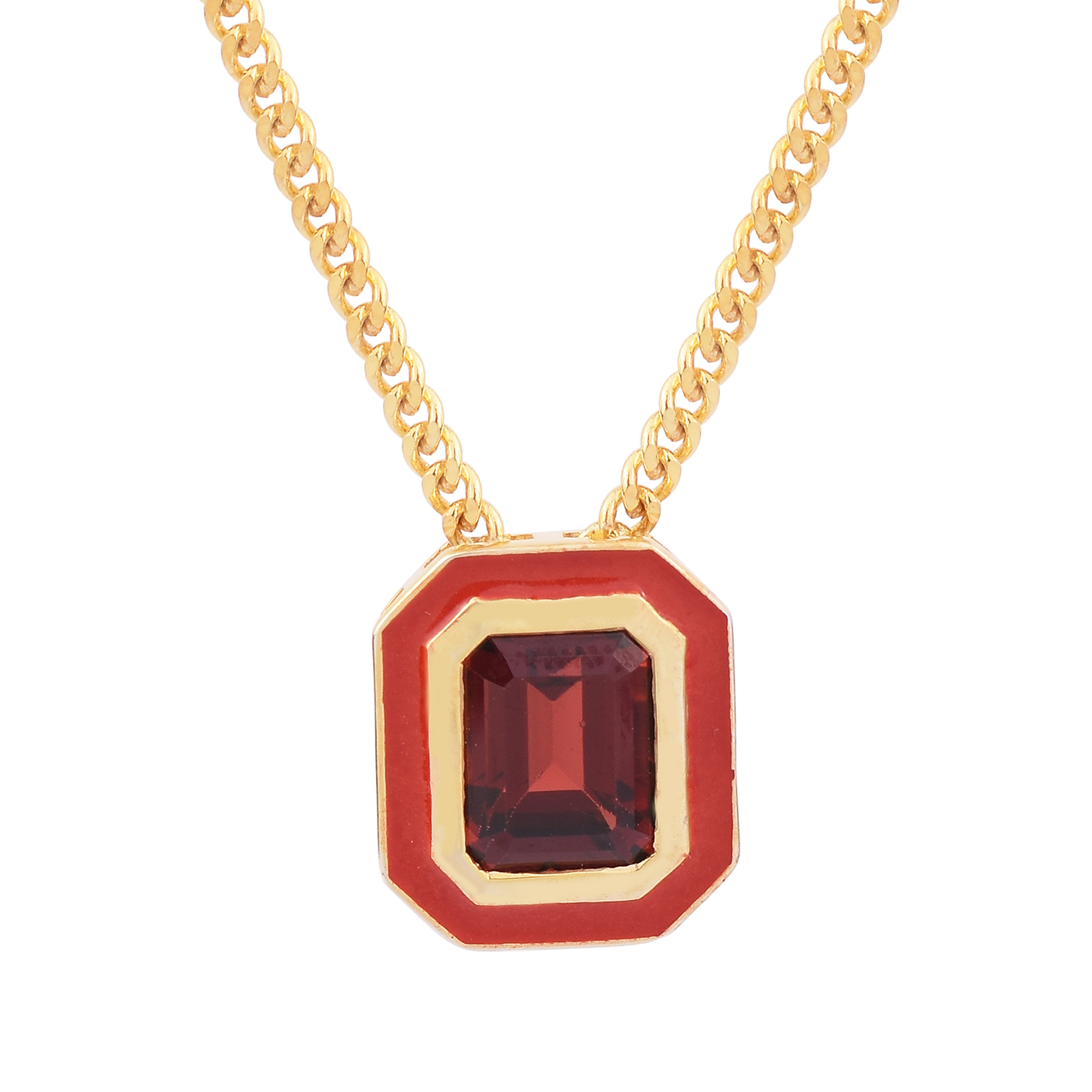 Octagon Garnet Enamel Chain Necklace