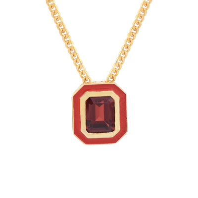 Octagon Garnet Enamel Chain Necklace