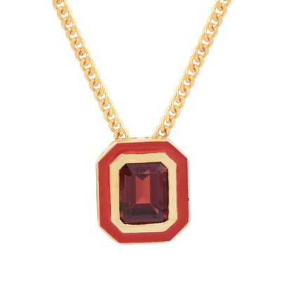 Octagon Garnet Enamel Chain Necklace