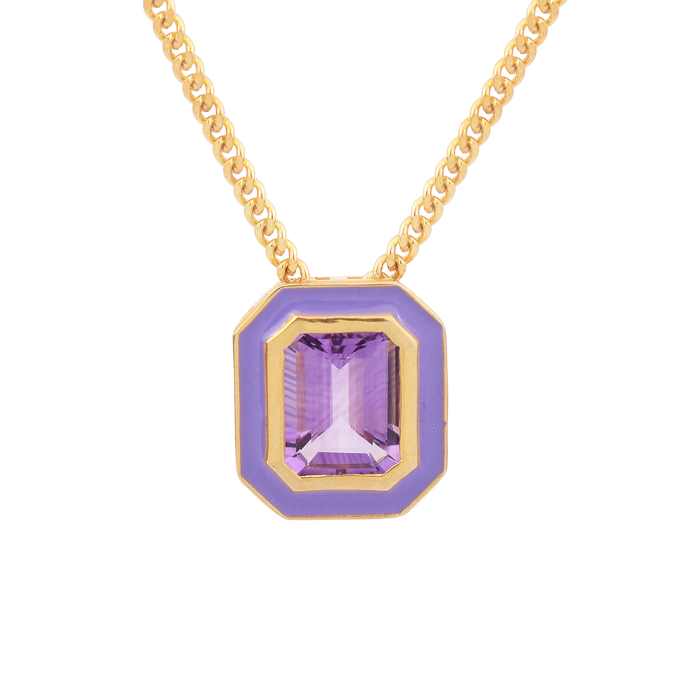 Octagon Amethyst Enamel Silver Necklace