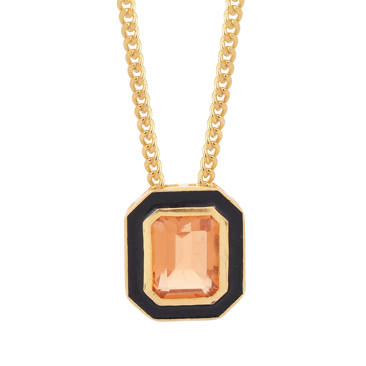 Octagon Citrine Enamel Silver Necklace