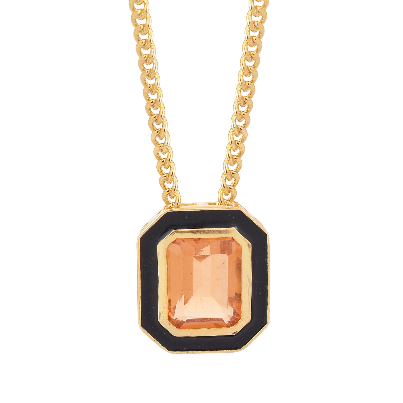 Octagon Citrine Enamel Silver Necklace