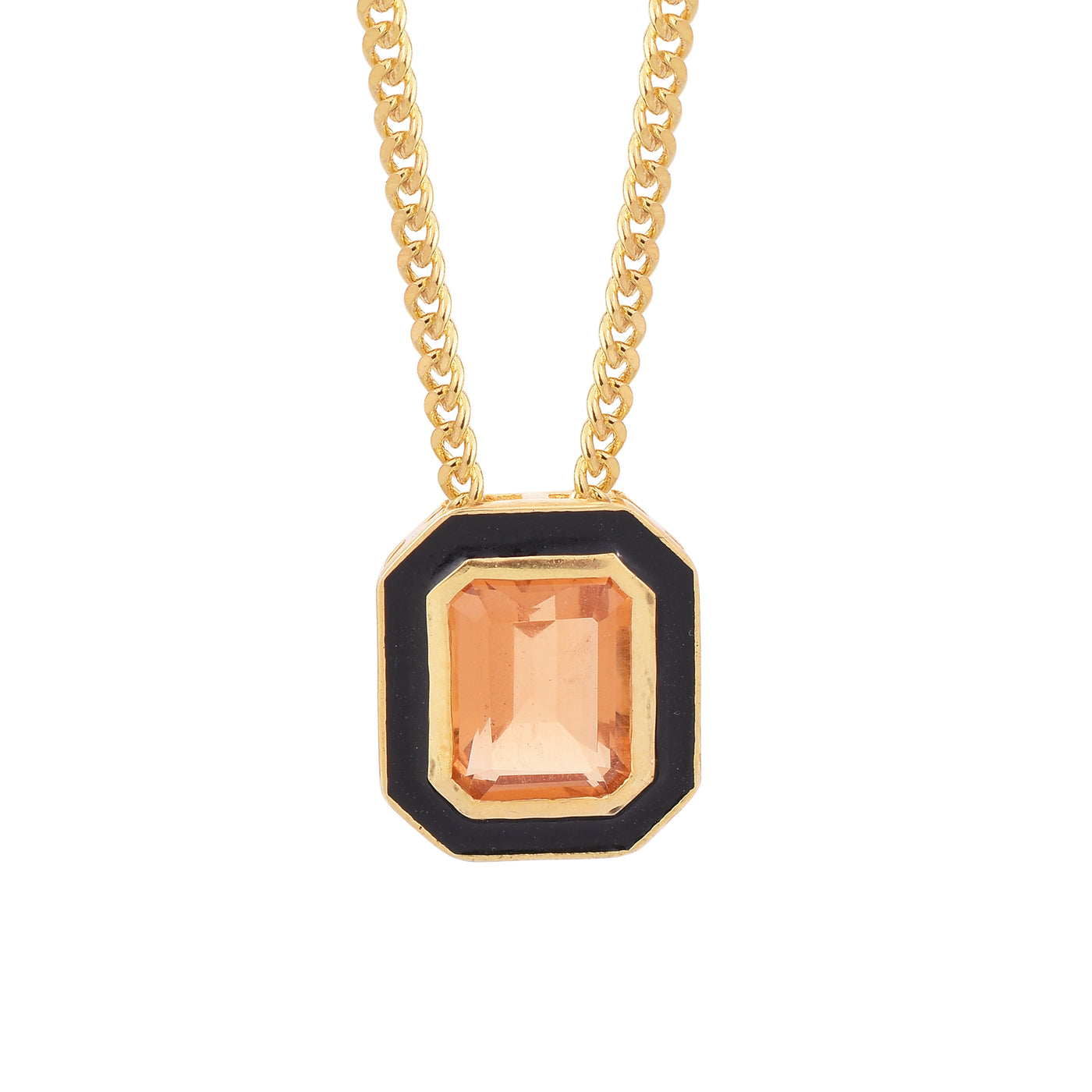 Octagon Citrine Enamel Silver Necklace