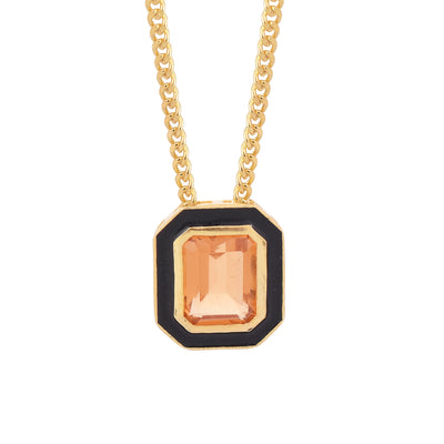 Octagon Citrine Enamel Silver Necklace