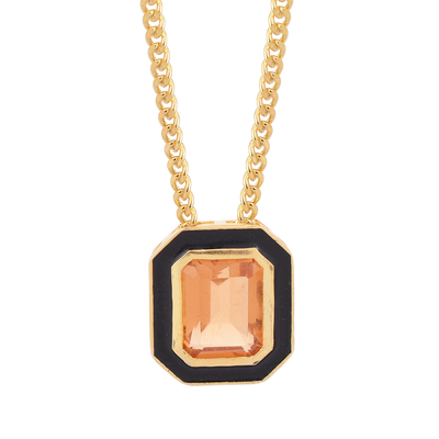 Octagon Citrine Enamel Silver Necklace