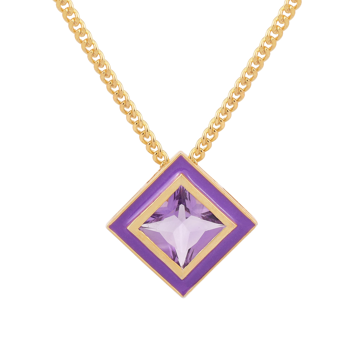 Square Amethyst Enamel Dainty Necklace