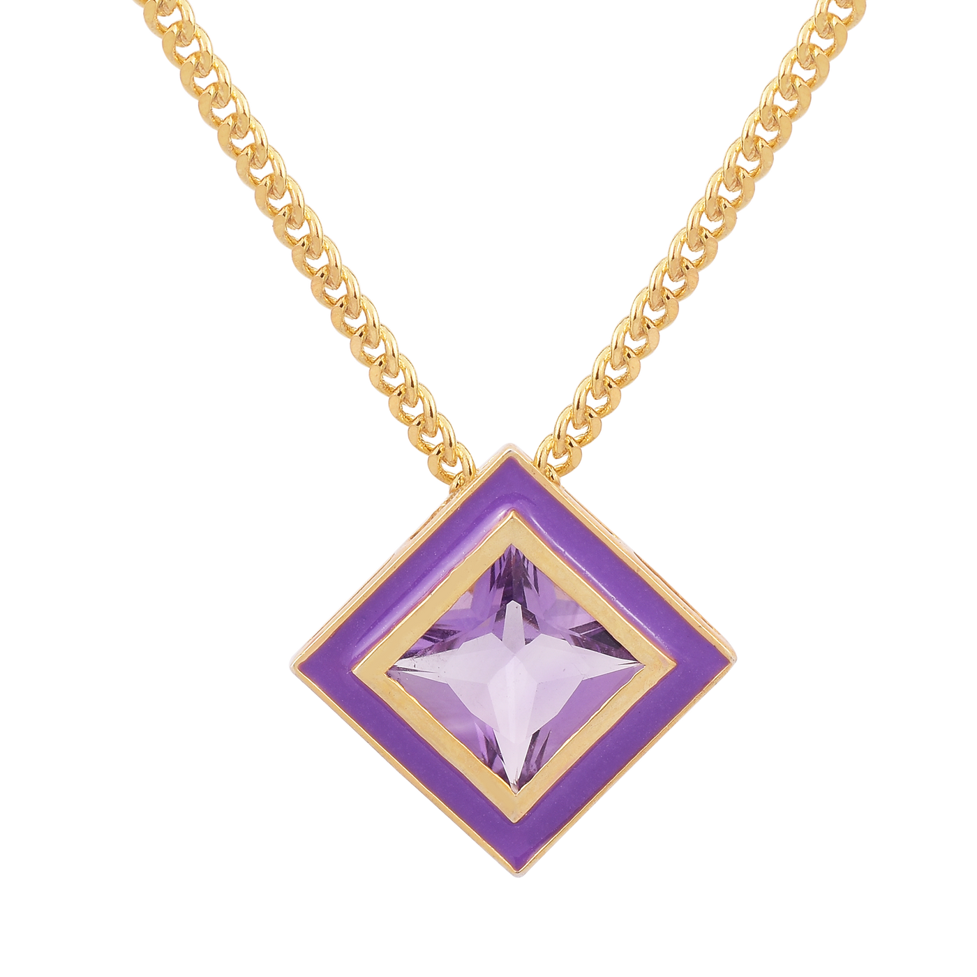 Square Amethyst Enamel Dainty Necklace