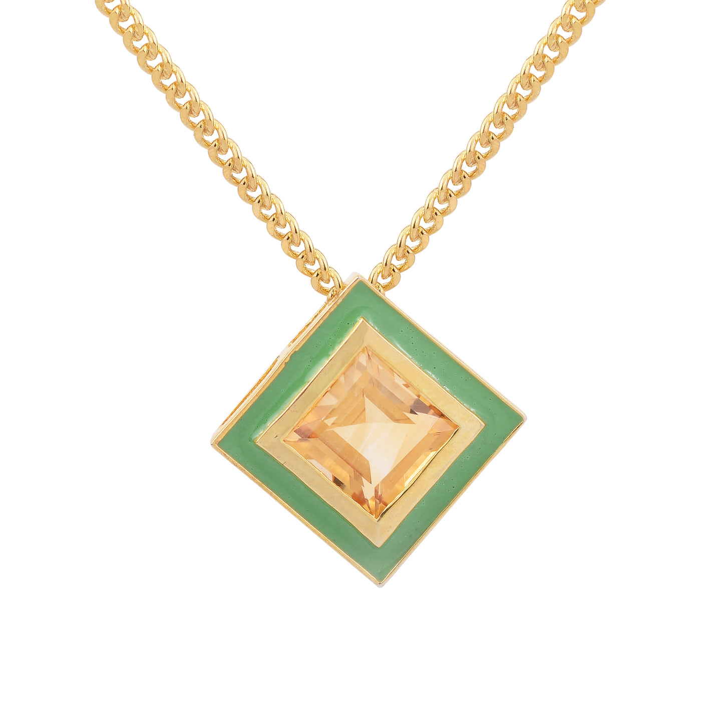 Square Citrine Enamel Hued Chain Necklace