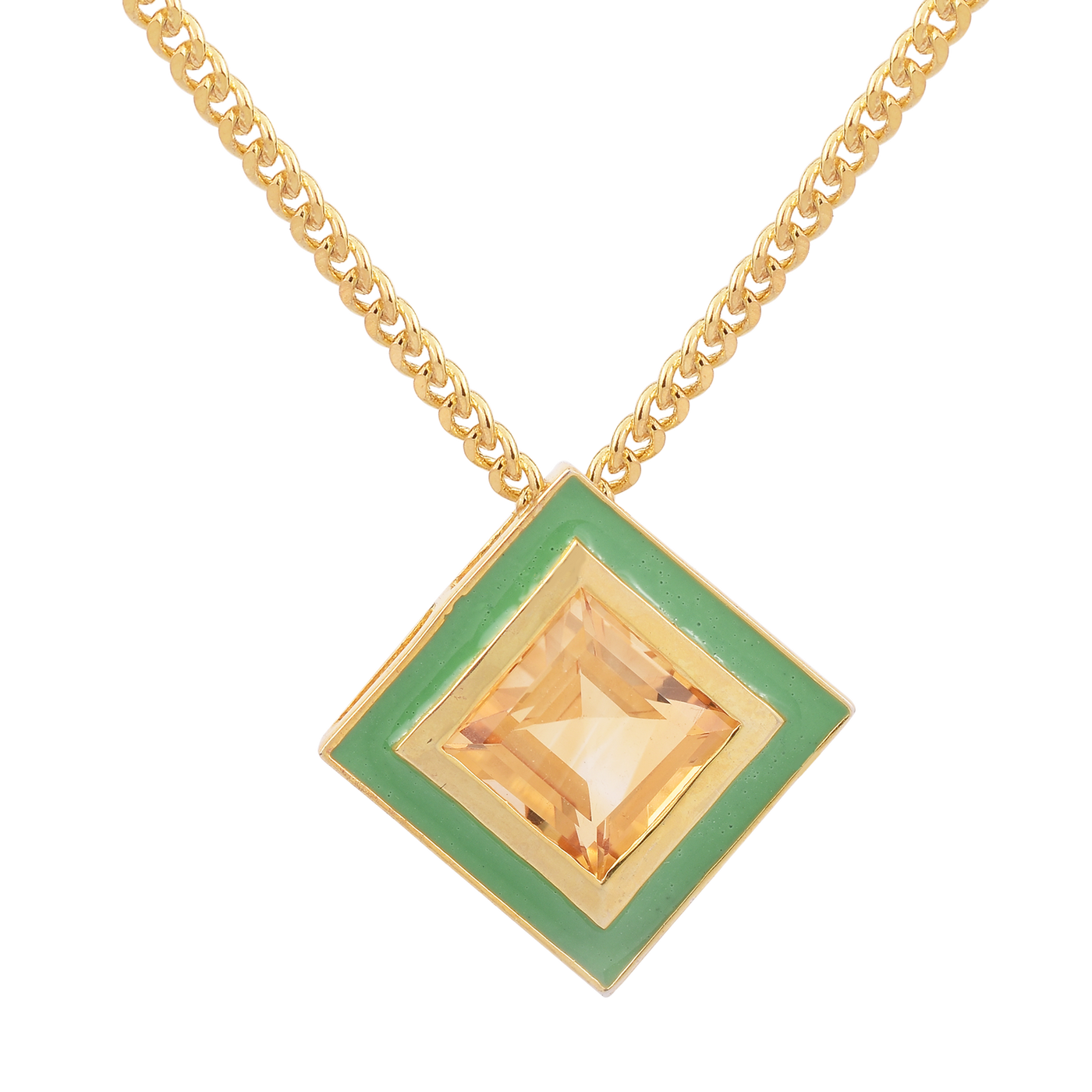 Square Citrine Enamel Hued Chain Necklace