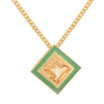 Square Citrine Enamel Hued Chain Necklace