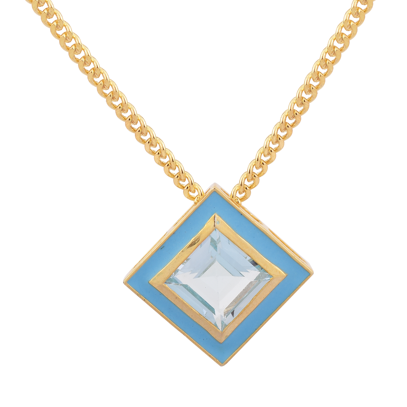 Square Blue Topaz Enamel Chain Necklace