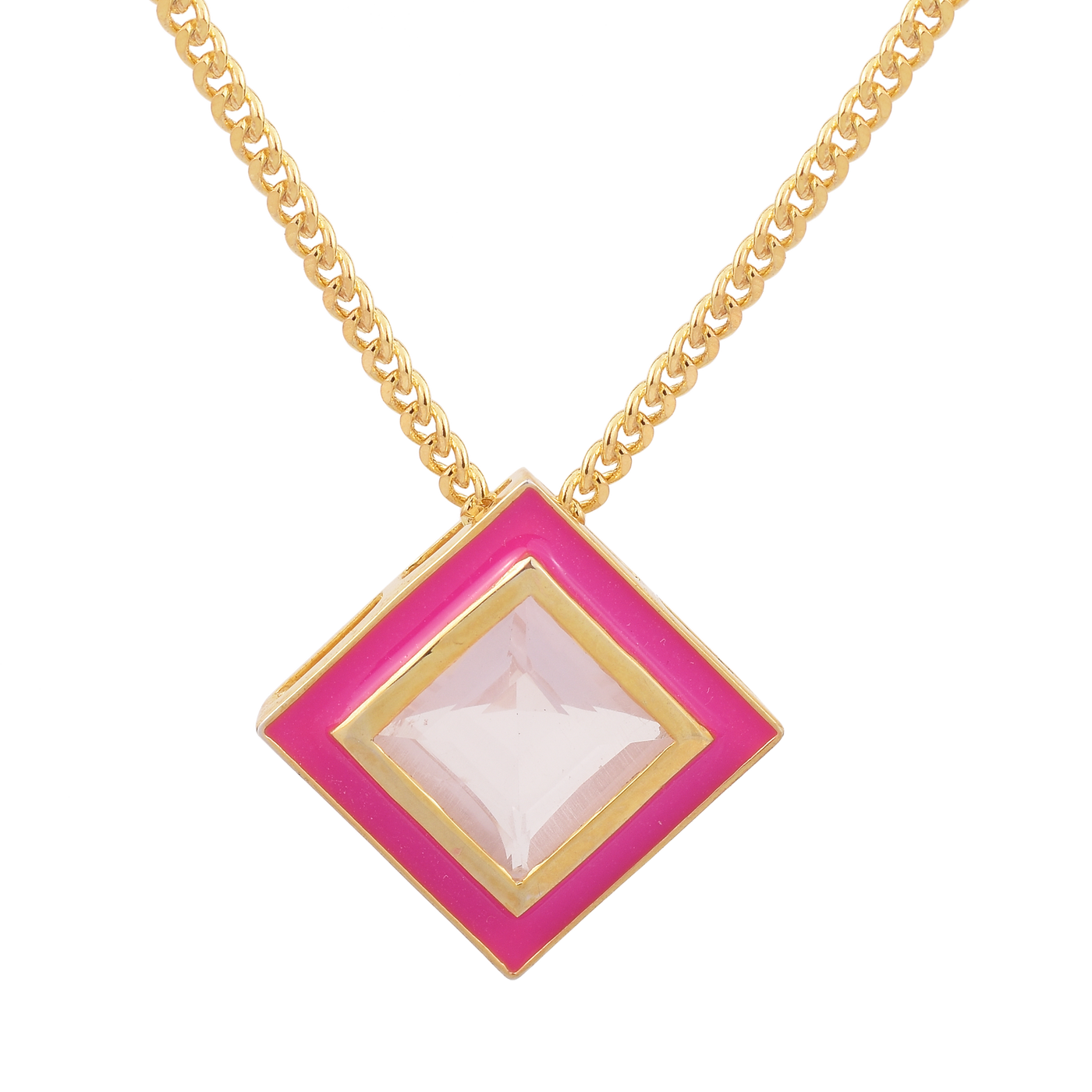 Square Rose Quartz Enamel Hued Necklace