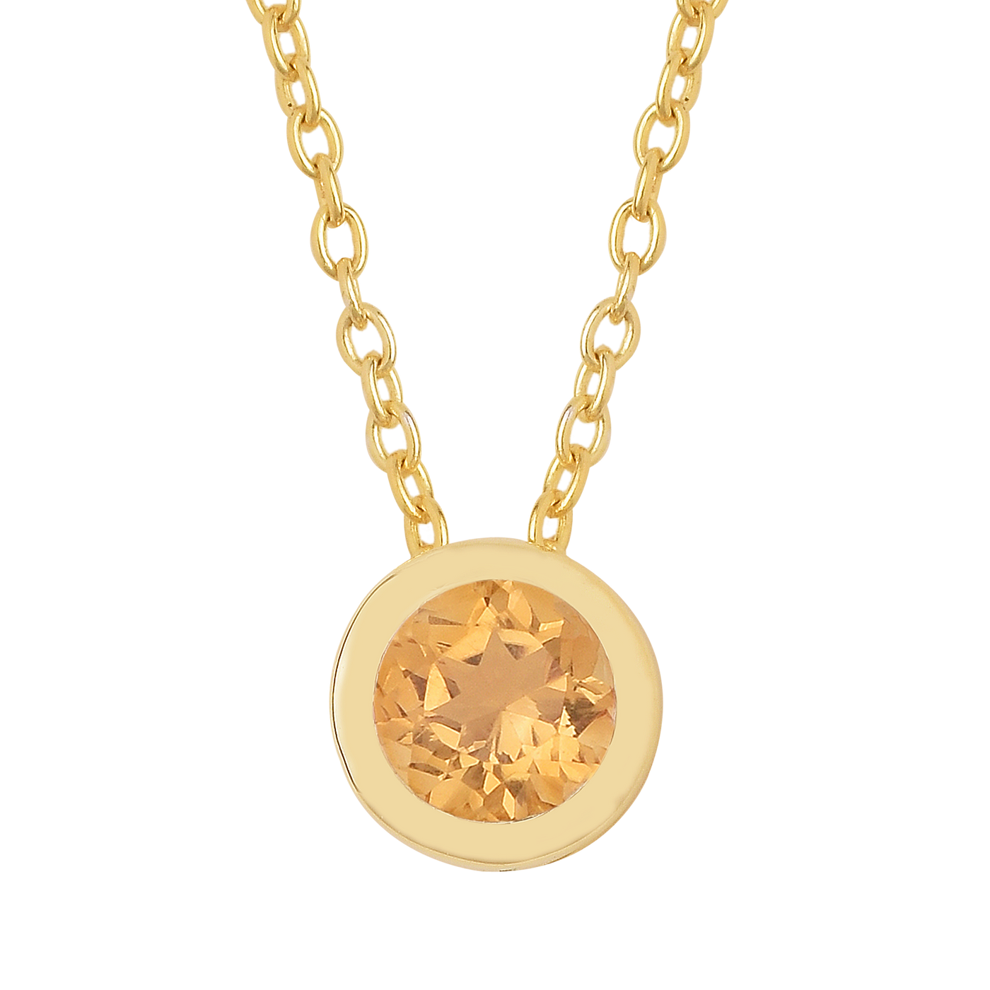 Round Citrine Solitaire Bezel Necklace