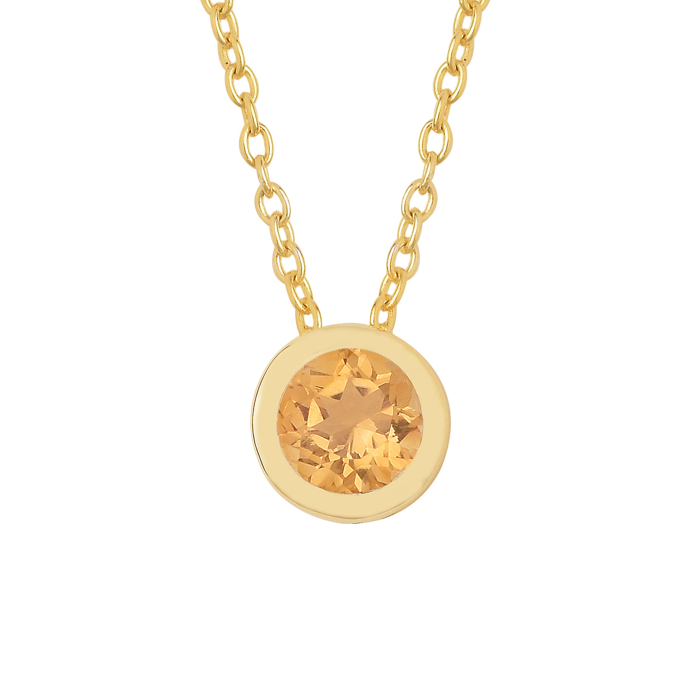 Round Citrine Solitaire Bezel Necklace