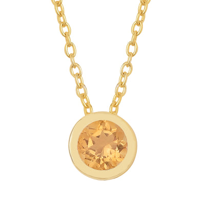 Round Citrine Solitaire Bezel Necklace