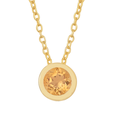 Round Citrine Solitaire Bezel Necklace