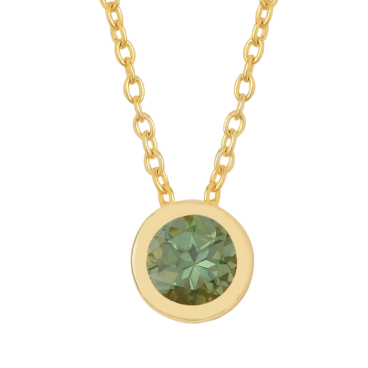 Round Green Quartz Solitaire Necklace