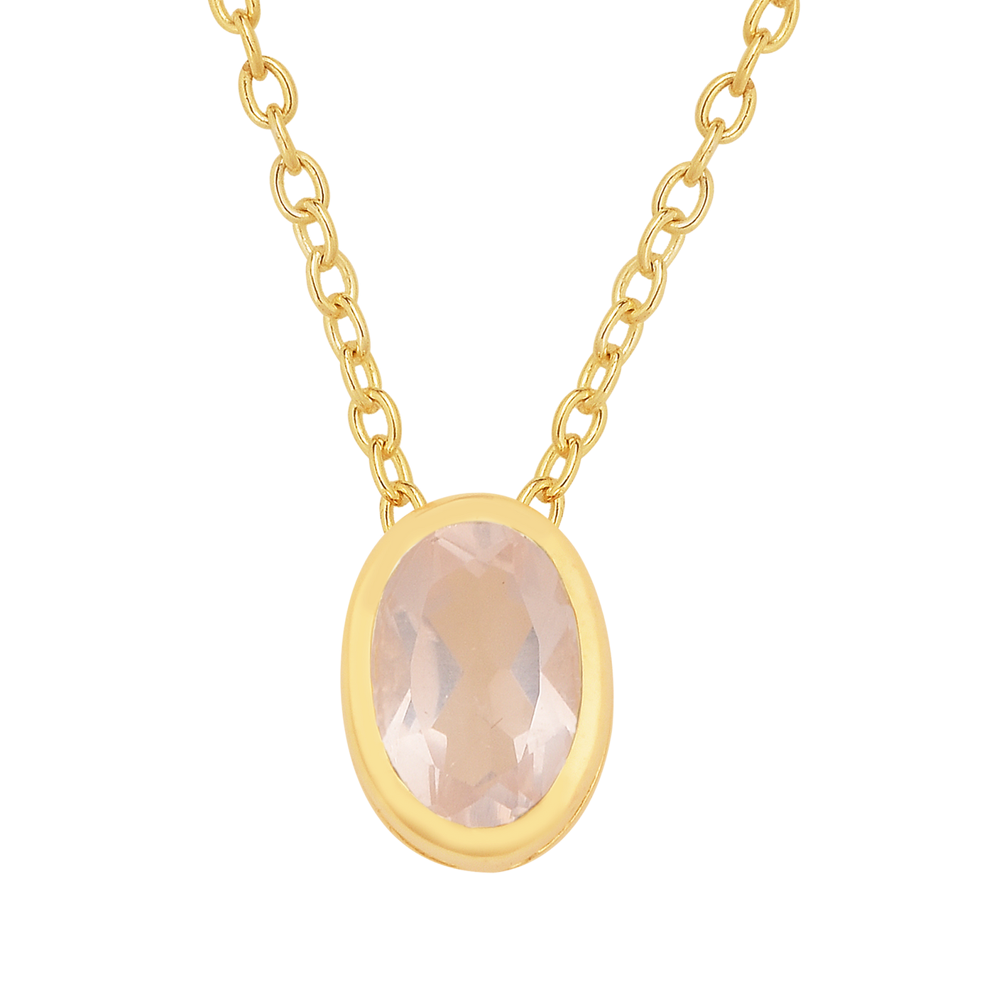 Oval Rose Quartz Solitaire Chain Necklace