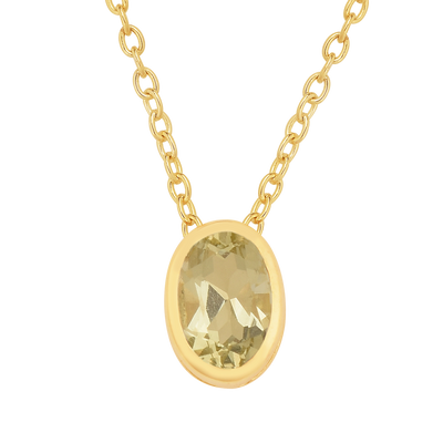 Oval Cut Lemon Quartz Solitaire Necklace