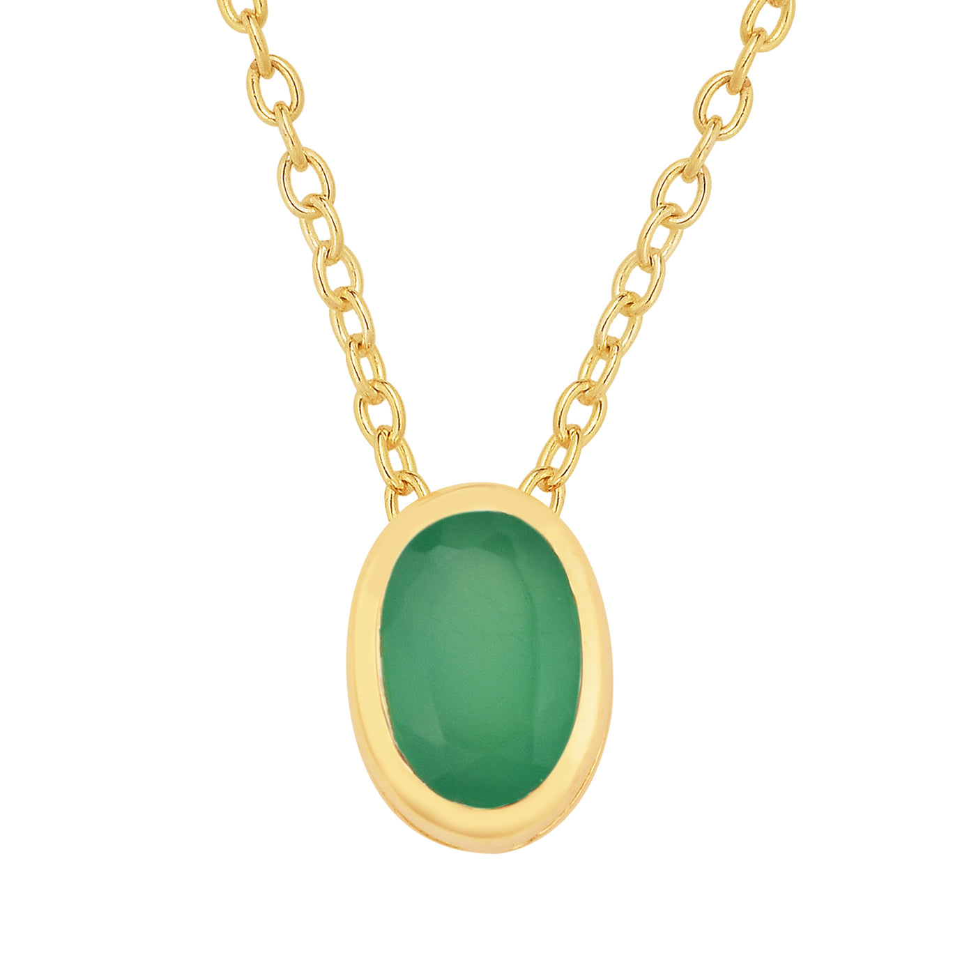 Oval Green Onyx Silver Necklace