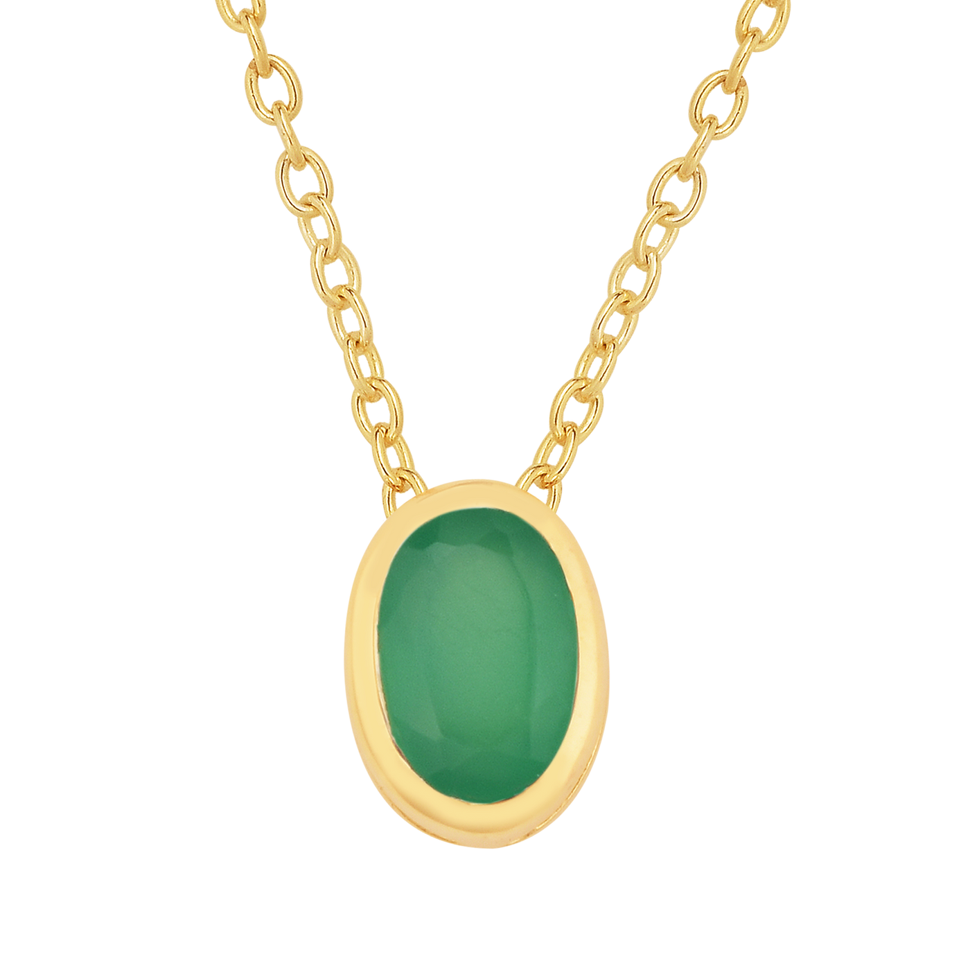 Oval Green Onyx Silver Necklace