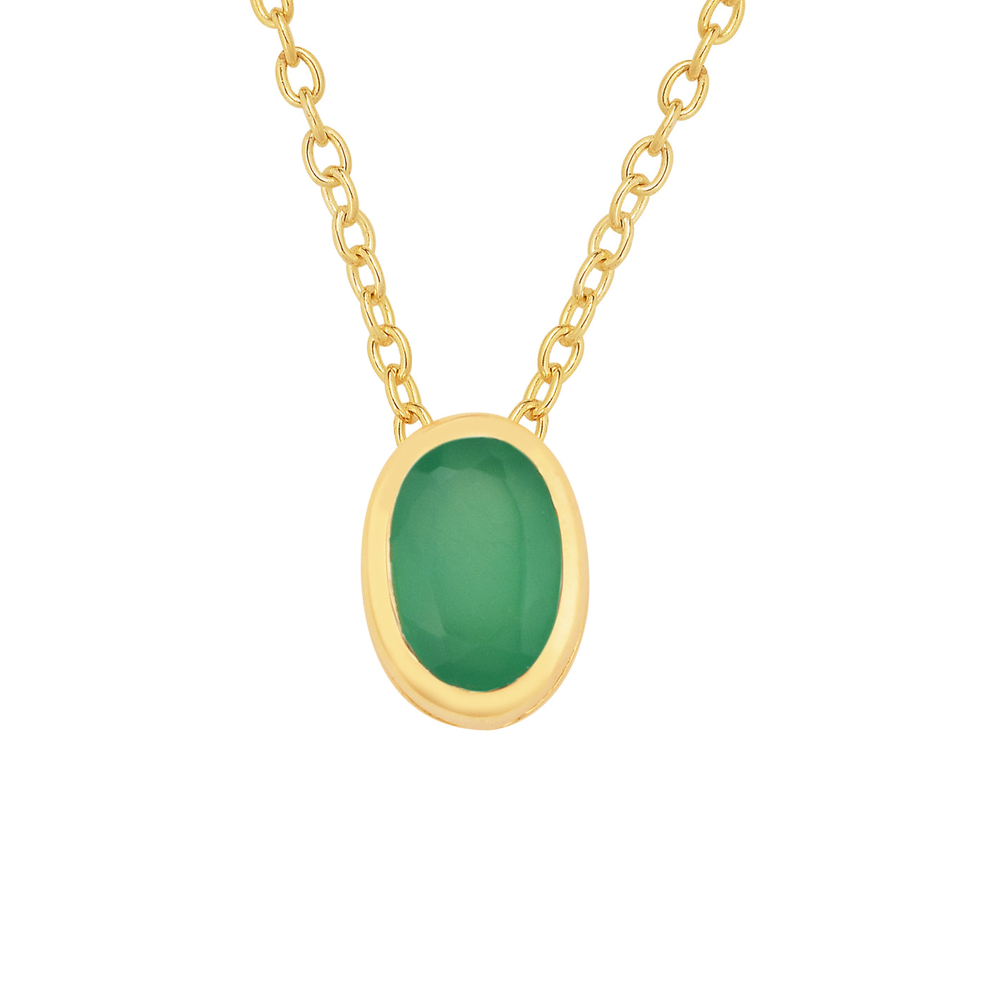 Oval Green Onyx Silver Necklace