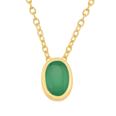 Oval Green Onyx Silver Necklace