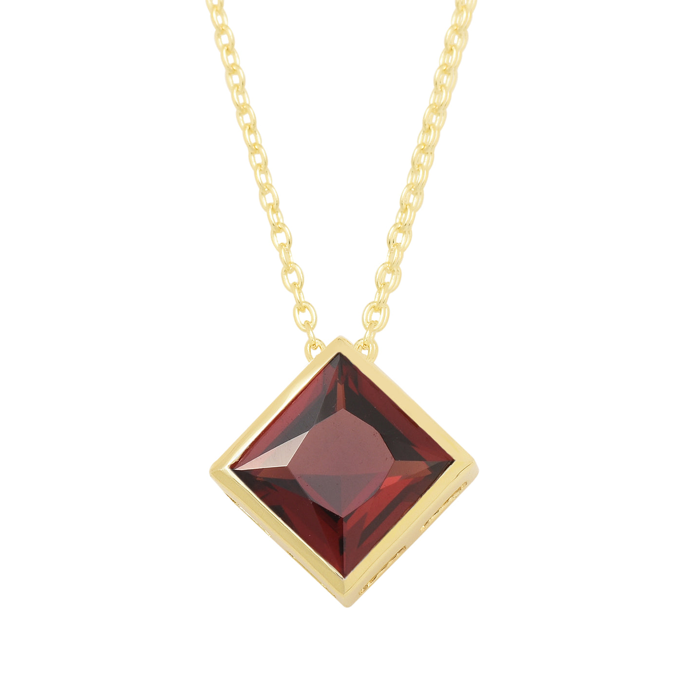 Square Garnet Solitaire Necklace