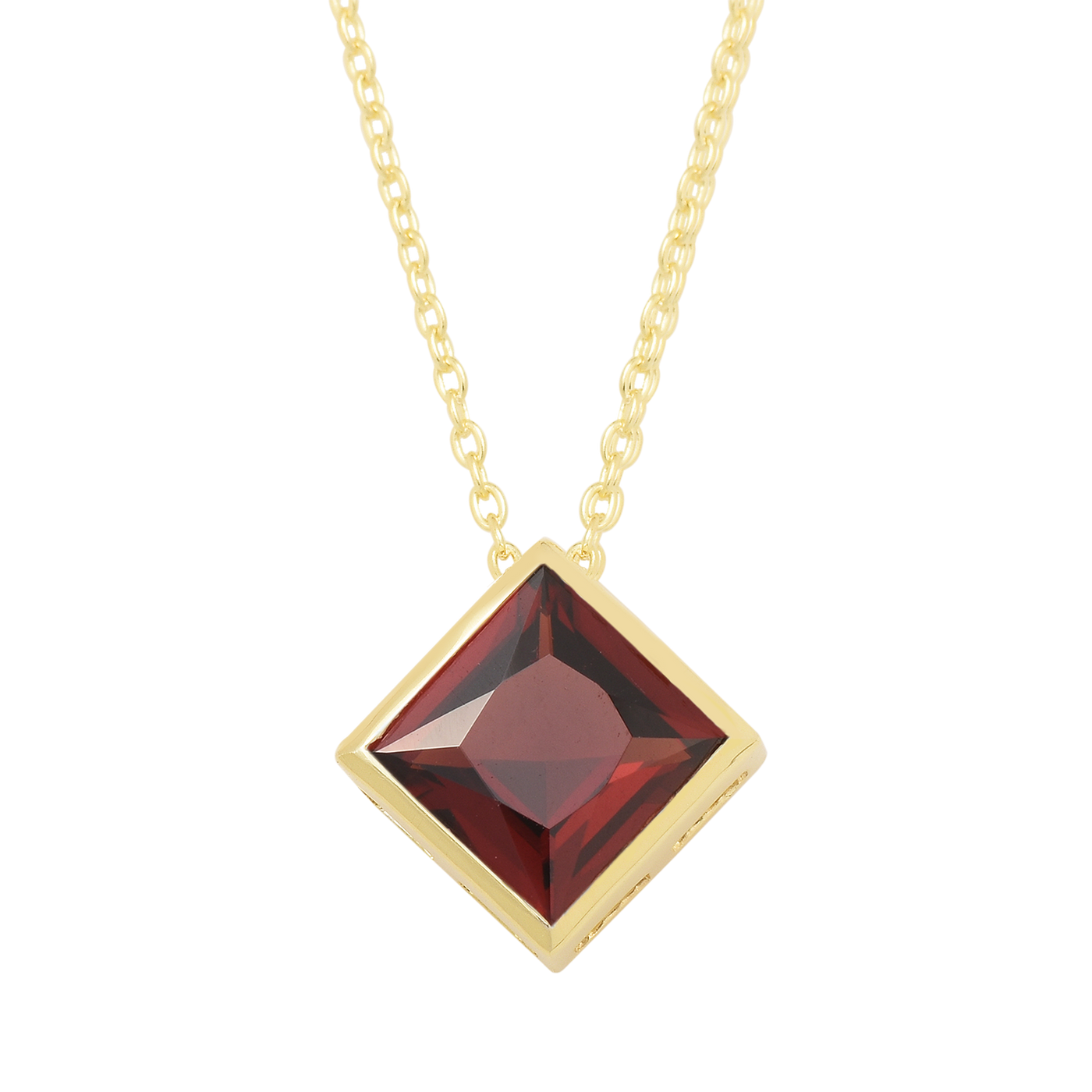 Square Garnet Solitaire Necklace