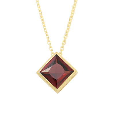 Square Garnet Solitaire Necklace