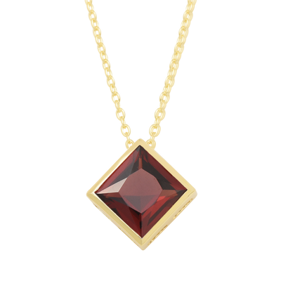 Square Garnet Solitaire Necklace