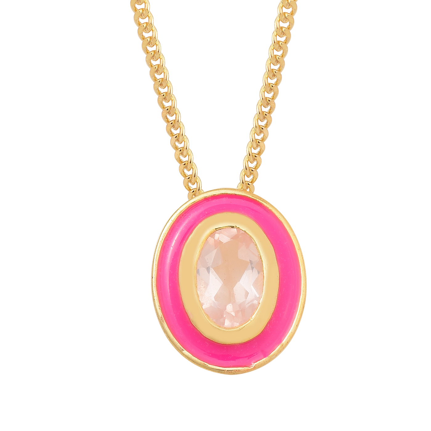 Oval Rose Quartz Enamel Silver Necklace