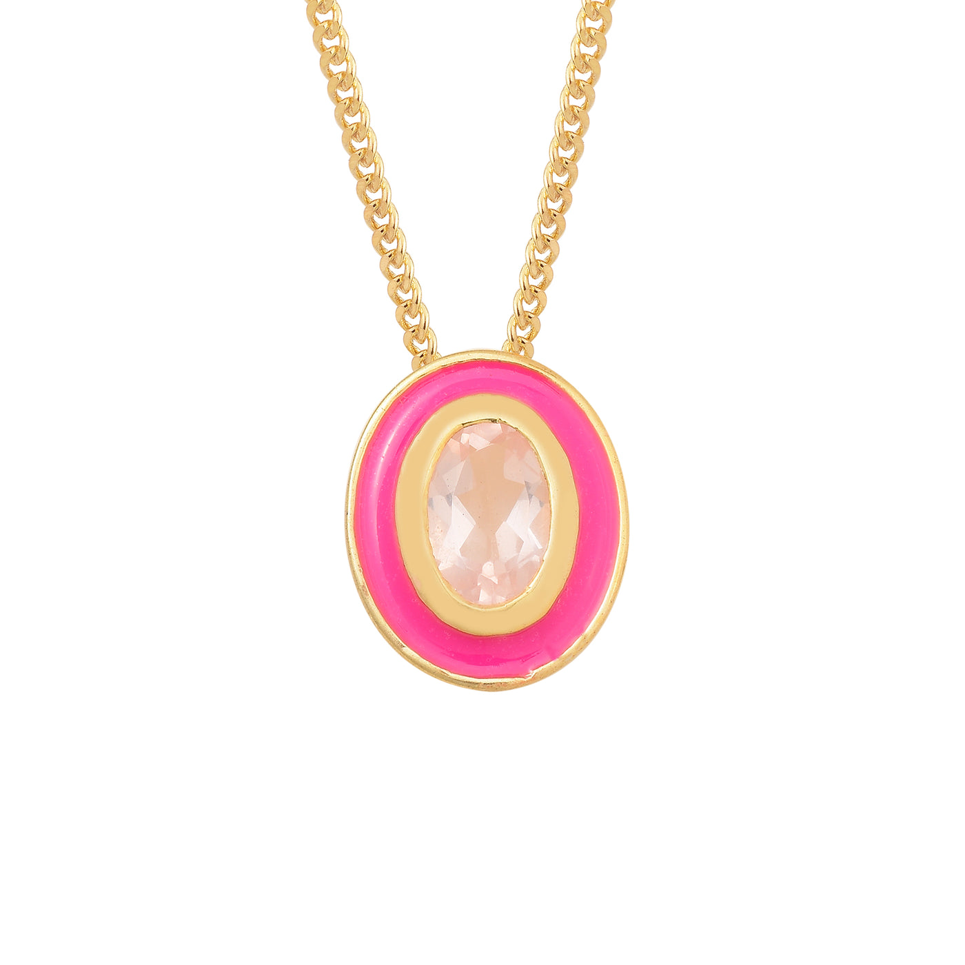 Oval Rose Quartz Enamel Silver Necklace