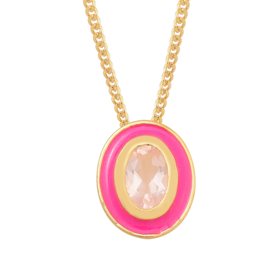 Oval Rose Quartz Enamel Silver Necklace