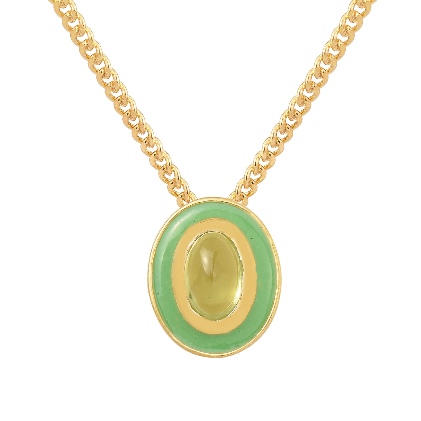 Dainty Oval Peridot Enamel Chain Necklace