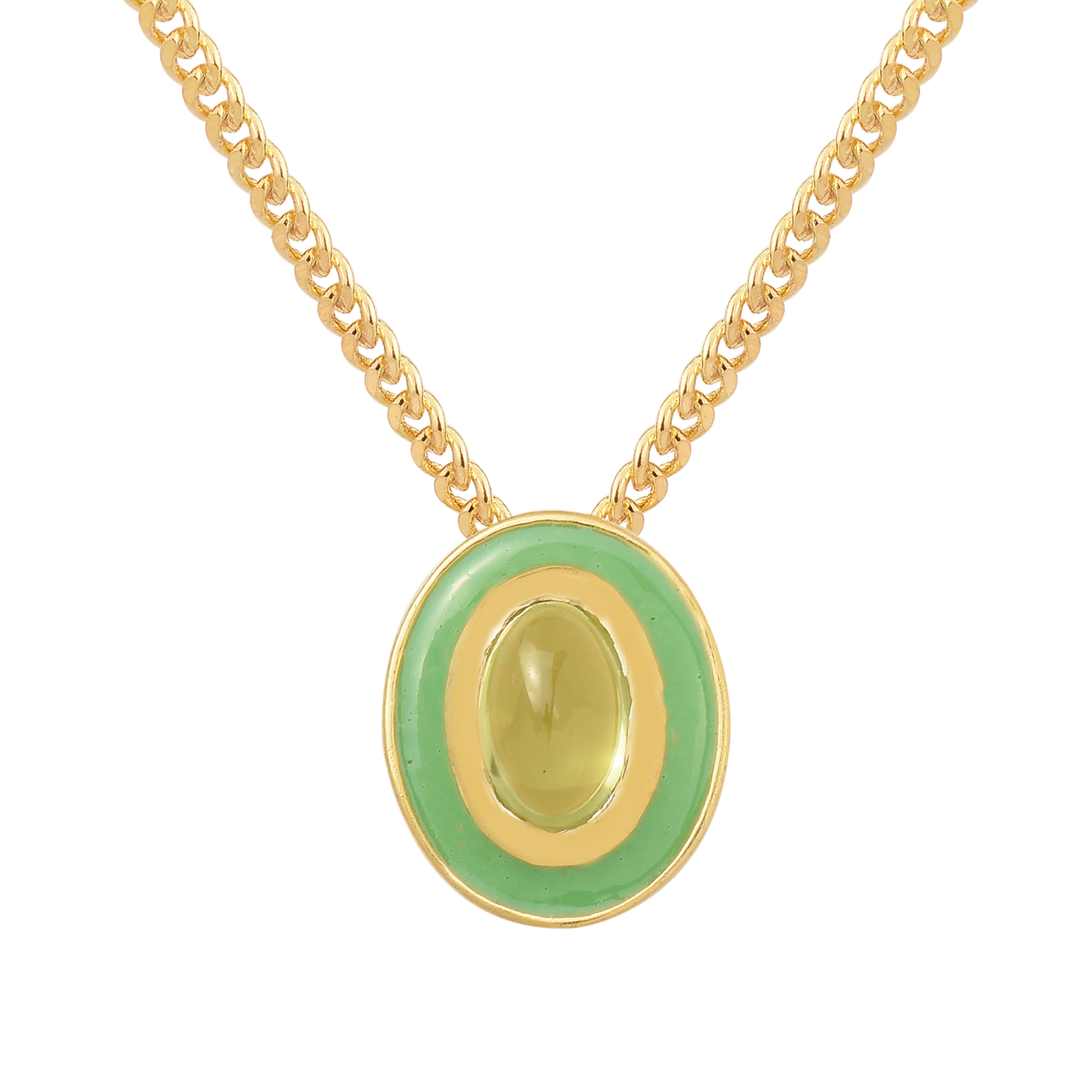 Dainty Oval Peridot Enamel Chain Necklace